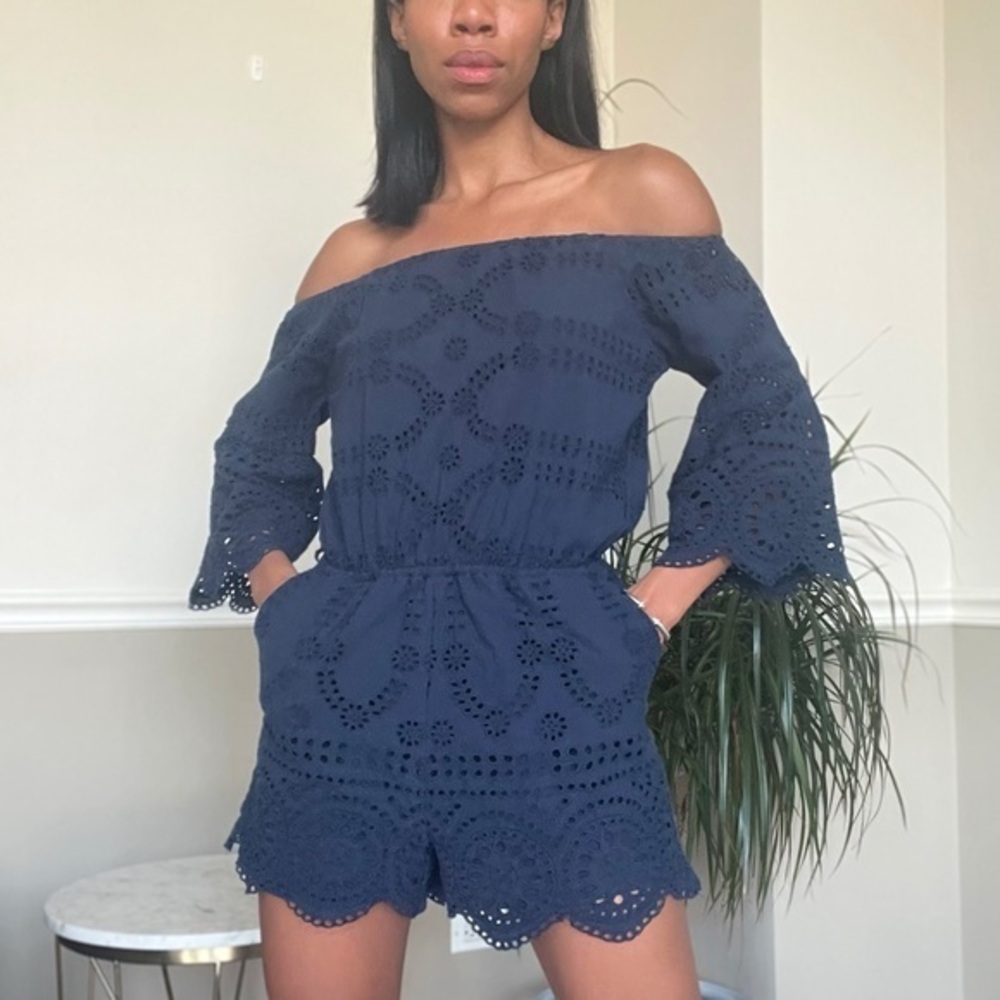Sperry Eyelet Lace Off The Shoulder Romper